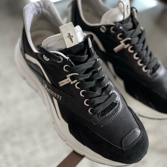 Cesare Paciotti textured detail Leather Black/White Athletic Sneakers Sz 9-10 - Picture 6 of 17